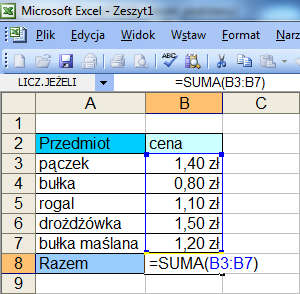 Sumowanie wartości z zakresu komórek można uzyskać również z paska narzędzi standardowego ikonę Autosumowania Należy jednak sprawdzić, czy