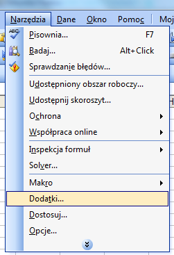 Przygotowanie do pracy Dodatek solver nie jest aktywny w standardowej instalacji Excela, aby go aktywować trzeba w dodatkach włączyć dodatek solver: rozwijamy narzędzia >> dodatki: Office 2007 Do