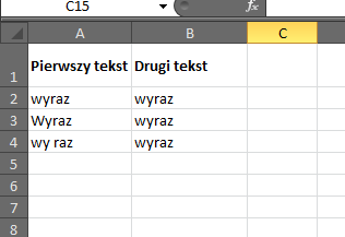 4. PORÓWNAJ(tekst1;tekst2) Tekst1 Tekst2 to pierwszy tekst. to drugi tekst. Porównuje dwa teksty i zwraca wartość PRAWDA, jeśli są dokładnie takie same; w przeciwnym przypadku zwraca wartość FAŁSZ.