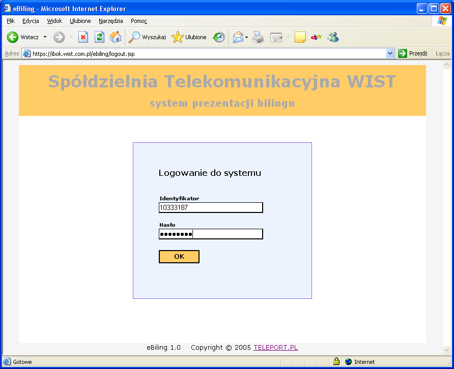 Aplikacja internetowa ebiling 1.1. Logowanie się abonenta w aplikacji.