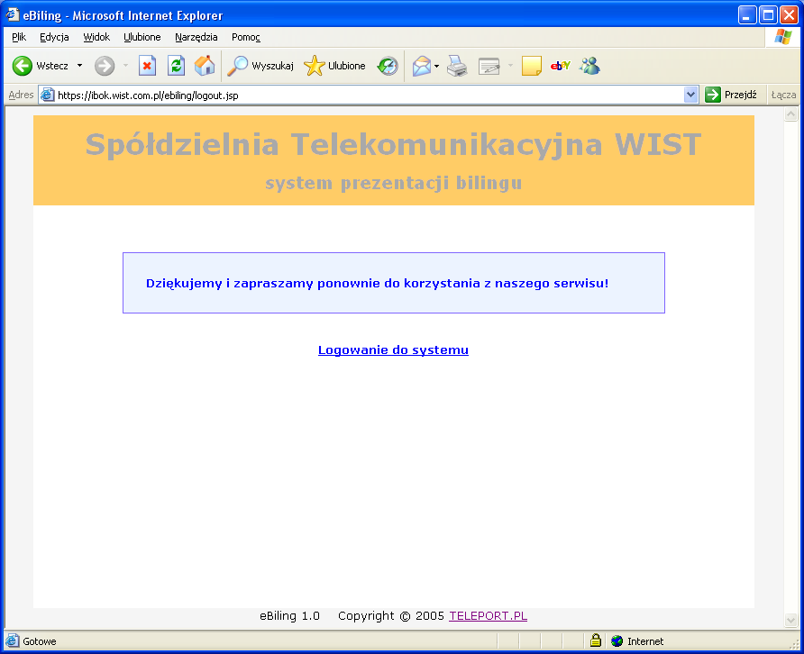 Aplikacja internetowa ebiling 1.5. Wylogowanie z aplikacji.