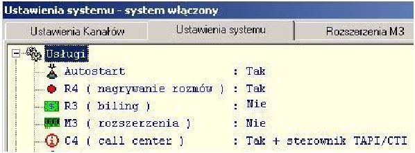 W zakładce Ustawienia systemu znajduje się drzewo Usługi.