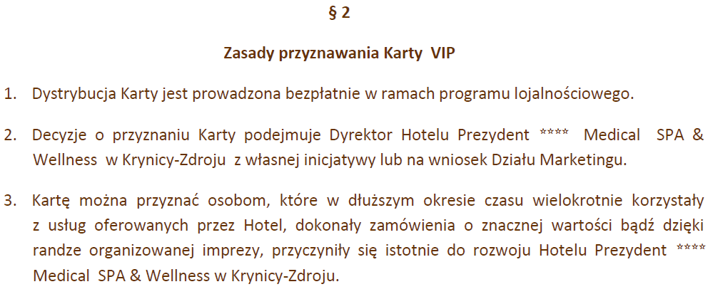 Karta VIP Hotelu