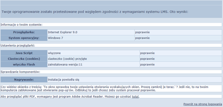 Logowanie i program diagnostyczny Po przejściu na stronę startową Wirtualnej szkoły otwiera się ekran logowania.