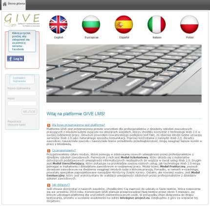 Jak się zalogować? 3 1 2 Aby otworzyć platformę LMS GIVE, w przeglądarce internetowej wpisz adres: http://lms.give-project.eu. Na początku pojawi się strona główna.