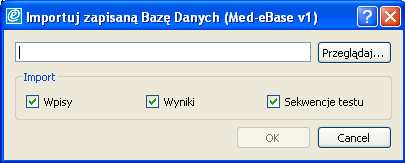 Z rozwijanego menu Plik wybierz Import z Med-eBase V1 Pojawi się okno dialogowe (poniżej), po wciśnięciu klawisza