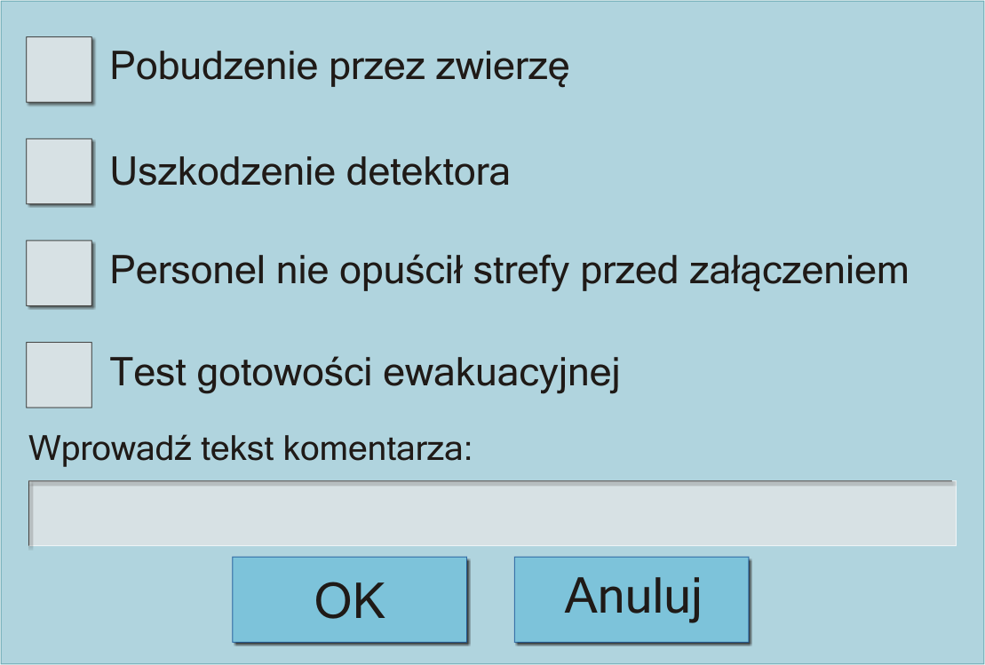 Komentarz do alarmu Po zakończeniu zagrożeniu, akcji operator przeciwdziałania ma możliwość skomentowania alarmu.