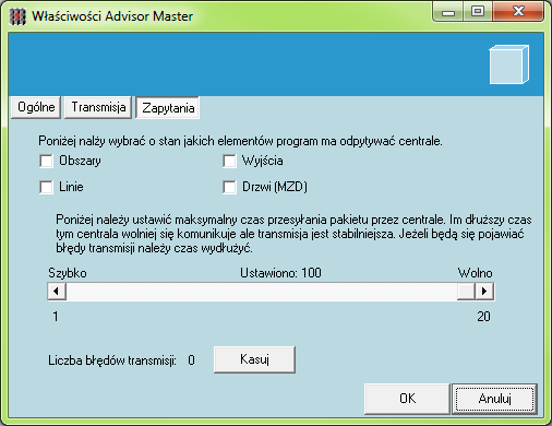konfiguracji dedykowanego zarządzania z bazy programu centralą danych Titan Advisor do Master.