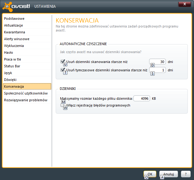Status Bar - wskazanie komponentów do ochrony Moduł