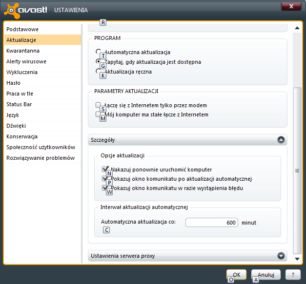 4. Wybrane elementy konfiguracji Avast Free