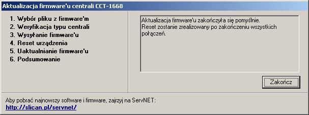 ConfigMAN Po podjęciu decyzji o kontynuowaniu wymiany oprogramowania program ostrzeże, że będzie wymagany reset centrali. Ilustracja 12.6.: Aktualizacja firmware'u ostrzeżenie o resecie Ilustracja 12.