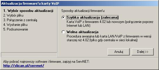 12.2 Wymiana firmware'u karty VoIP UWAGA! Podczas procesu wymiany oprogramowania karty VoIP nie wolno wyłączać zasilania centrali.
