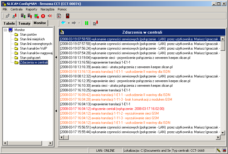 ConfigMAN 15.7 Monitorowanie zdarzeń w centrali W buforze zdarzeń zapisywane są kolejne zdarzenia, jakie wystąpiły w centrali, np.