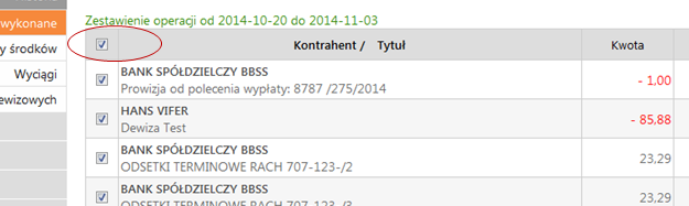 Historia Zakładka Historia jest związane z wybranym rachunkiem, lokatą, kredytem.