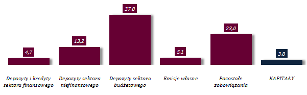 5. ŹRÓDŁA FINANSOWANIA Znaczny wzrost zobowiązań, umiarkowany wzrost kapitałów Wykres 37. Struktura pasywów sektora bankowego Obserwowany w I półroczu br.
