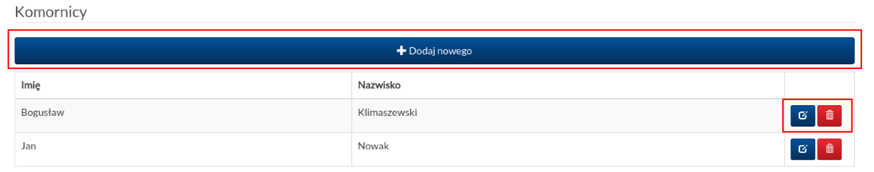 4. Komornicy Rejestr Komornicy to kolejna z baz w systemie, którą można edytować w zależności od potrzeb.