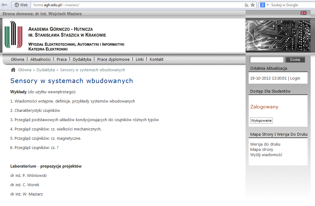 Laboratorium Strona www: http://home.agh.edu.pl/~maziarz/?