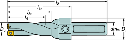 WIRCNI CoroDrill 881 CoroDrill 881 3 4 x Dc Średnice wierteł 0.562-0.937 cala Chwyt cylindryczny ze spłaszczeniem US P l1s = długość programowa Wersja calowa Tolerancja otworu -0.004/+0.008 cala -0.