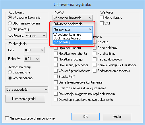 Na formatce wystawianego dokumentu pozycja objęta odwrotnym obciążeniem oznaczona jest specjalną ikoną.