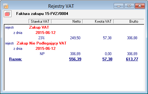 Próba włączenia parametru na dokumencie, który nie ma wskazanego w typie dokumentu rejestru NP skutkuje wyświetleniem komunikatu - Błędnie zdefiniowany rejestr VAT NP w typie dokumentu.