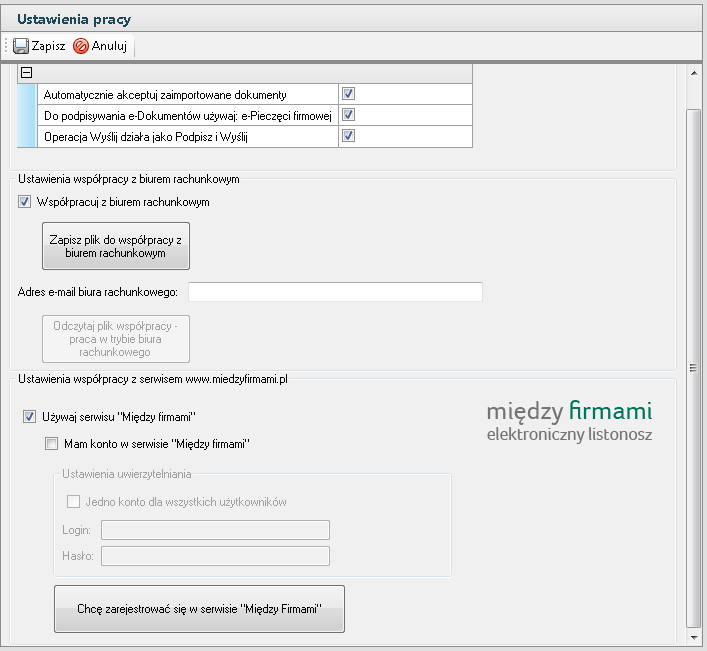 Symfnia e-dkumenty 1 / 3 D biura mżna przesyłać umwy, e-faktury sprzedaży raz e-faktury zakupu. Ustawienie współpracy z w serwisem www.miedzyfirmami.pl Wersja 2012.