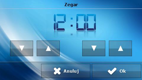 ST 280 instrukcja obsługi VI.a) Czas Po naciśnięciu ikonki Czas w menu głównym ukazuje się panel służący do zmian ustawień zegara, bieżącego dnia tygodnia oraz ustawień budzika.