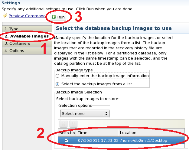 2 W nowym oknie przedjź do 2. Avaliable Images. W sekcji Backup Image Selection wybierz z list backup stworzony przed chwilą.