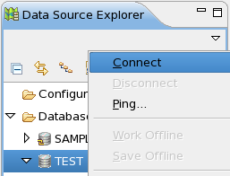 2.2 Łączenie się z utworzoną bazą. Profil połączenia z bazą utworzoną za pomocą kreatora jest automatycznie dodawany do panelu Data Source Explorer.