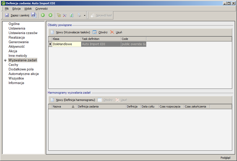 Efekt: Zadanie z harmonogramem zadań Do zadania zostanie dodany harmonogram zadań według którego będzie przeliczane.