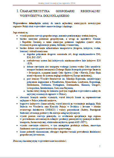 RAPORTY ATRAKCYJNOŚĆ INWESTYCYJNA REGIONÓW 2014 CHARAKTERYSTYKA GOSPODARKI REGIONALNEJ WOJEWÓDZTWA POZYCJA WOJEWÓDZTWA NA MAPIE ATRAKCYJNOŚCI INWESTYCYJNEJ POLSKI I UNII EUROPEJSKIEJ ZRÓŻNICOWANIE