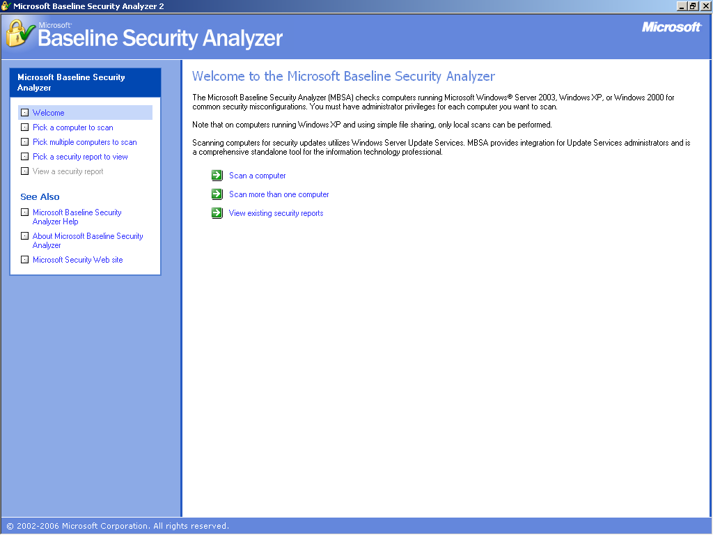 Microsoft Baseline Security Analyzer Program umożliwiający