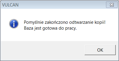Jak przenieść dane programu Płace Optivum na nowy komputer? 7/10 8. Poczekaj, aż kopia zostanie odtworzona. W oknie komunikatu o pomyślnie wykonanej operacji kliknij przycisk OK. 9.