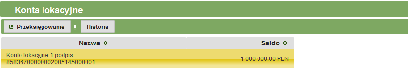 Rys 320: Historia rachunku do podglądu 333 Konta lokacyjne W celu przejścia do kont lokacyjnych należy z menu głównego wybrać zakładkę Rachunki i transakcje, a następnie Konta lokacyjne Zostanie