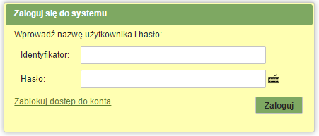 wyświetlony formularz logowania (rys 21) Rys 21: Formularz logowania Na formularzu należy wypełnić pola: Identyfikator jest to identyfikator odczytany z karty rejestracyjnej klienta, otrzymanej z