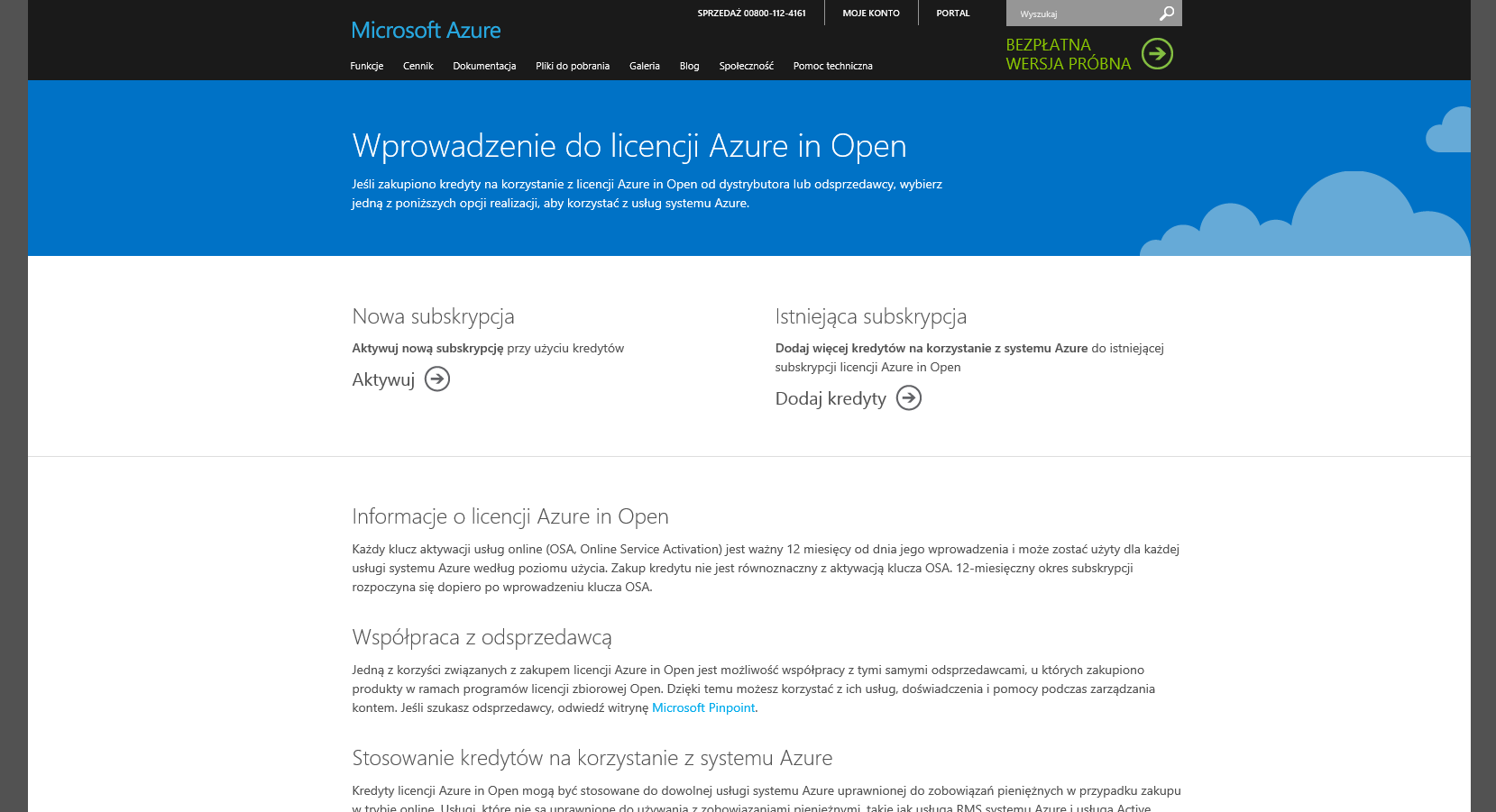 Wybór rodzaju subskrypcji Wejdź na stronę http://azure.microsoft.