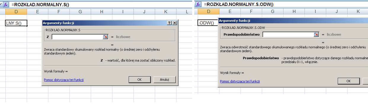 Kolejna¾ funkcja¾ dzia aj ac ¾ a¾ niejako w sposób odwrotny jest funkcja ROZK AD.NORMALNY.
