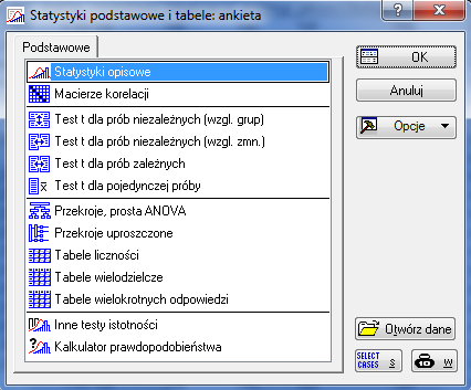 podstawowe i tabele", w dalszej kolejności wybieramy jak na