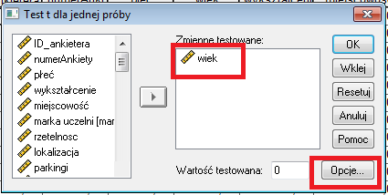 próby wskazujemy zmienna¾ i wchodzimy w opcje, gdzie podajemy poziom ufności i otrzymujemy raport 12 Wery kacja hipotez o równości dwóch średnich Zajmiemy si ¾e teraz problem stwierdzenia faktu, ze w