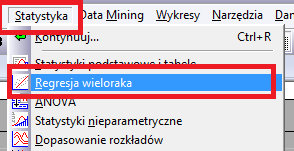 Teraz wyznaczymy równanie prostej regresji za pomoca¾ programu Statistica.