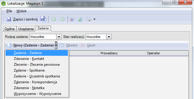 40 Budowa modułu CRM 8.2 Zakładka Urządzenia Służy do dodania urządzenia powiązanego z dana lokalizacją. Może to być np.: wózek widłowy, wszelkiego rodzaju maszyny, urządzenia etc.