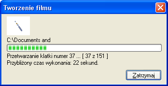 Rys. 3.389: Okno przedstawiające postęp zapisu filmu. Krok 35.