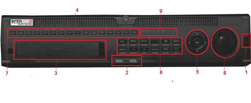 Panel oraz złącza Panel przedni 1 Przycisk uruchamiający 2 Interfejsy USB 3 Zaślepka opcjonalnej instalacji DVD-ROM 4 Klawisze alfa-numeryczne 5 Klawisze nawigacyjne 6 Klawisze