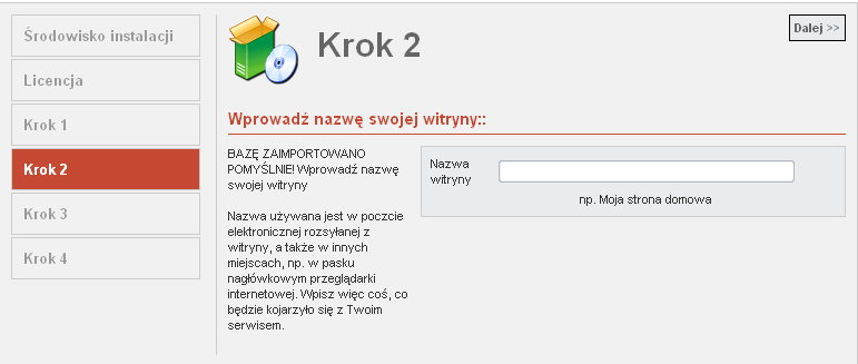 Rys. 5. Wprowadzanie nazwy witryny. W kolejnym kroku (rys.