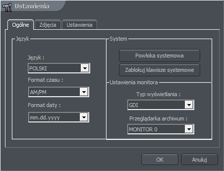CMS PROFESSIOANL MANUAL 4.6 KONFIGURACJA PROGRAMU Ustawienia dotyczące konfiguracji programu dostępne są 3 zakładki: Ogólne Zdjęcia Ustawienia 4.6.1 OGÓLNE Fig.