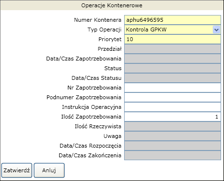 W celu zlecenia operacji na danym kontenerze należy wcisnąć prawy przycisk myszy i wybrać opcję Utwórz.