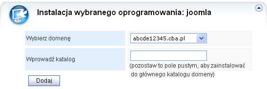 Instalacja systemu zarządzania treścią (CMS): Joomla Na stronie http://www.cba.pl/ zarejestruj nowe konto klikając na przycisk:, następnie wybierz nazwę domeny (Rys.
