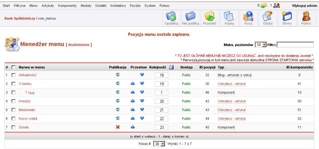 Menager Menu Strona menadŝera menu umoŝliwia