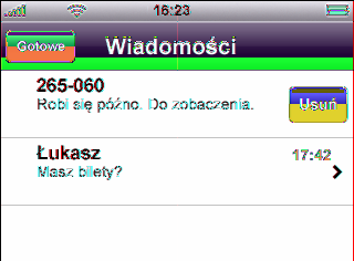 Rozmowy tekstowe, polegające na wymianie wiadomości SMS, zachowywane są na liście. Jeżeli któraś z rozmów zawiera nieprzeczytane wiadomości, oznaczana jest niebieską kropką.