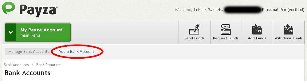 link My Bank Accounts 2) Następnie kliknij w link Add a Bank