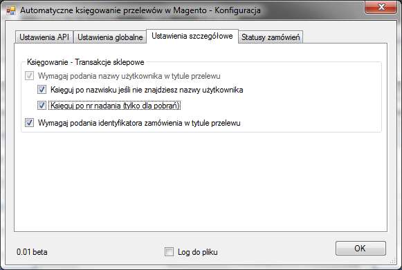 Wybór statusów zamówień do księgowania Uwaga: należy wybrać przynajmniej jeden status do księgowania.